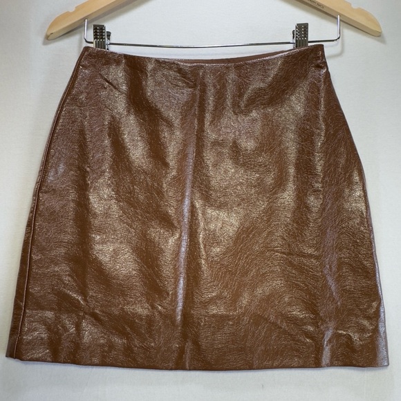 Faux Patent Leather Mini Skirt BROWN | XS | NWT - Picture 1 of 6